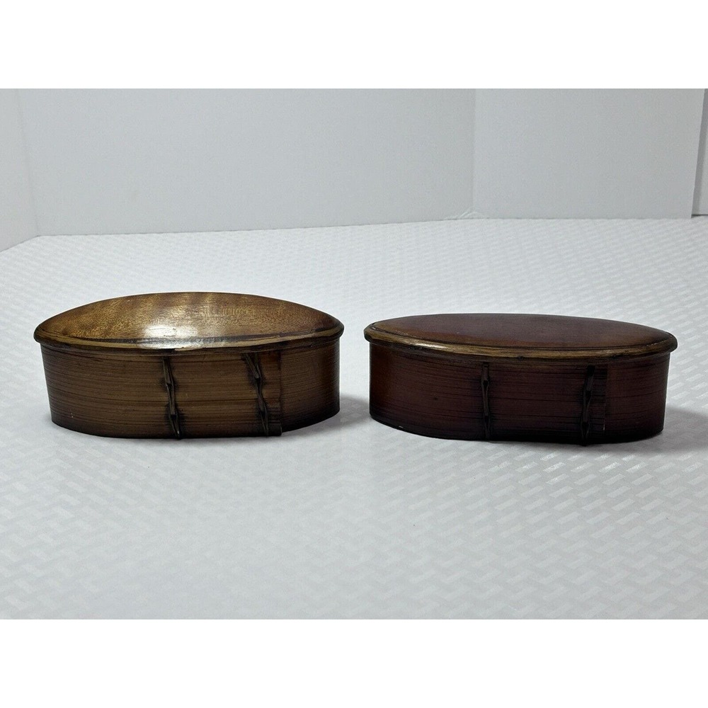Thai‎ AKHA Hill Tribe Bamboo Mulberry Wood Oval Tobacco Box 2.5” - Picture 2 of 13